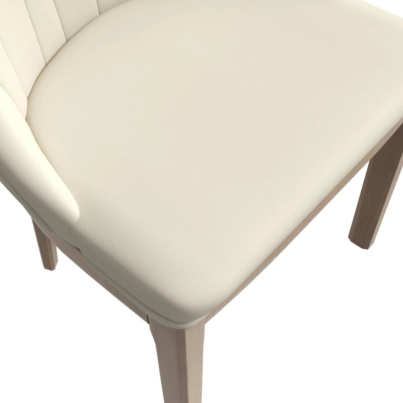 Chaise de salle à manger en cuir avec pieds en bois d'hévéa, dossier élégant avec surpiqûres en losange