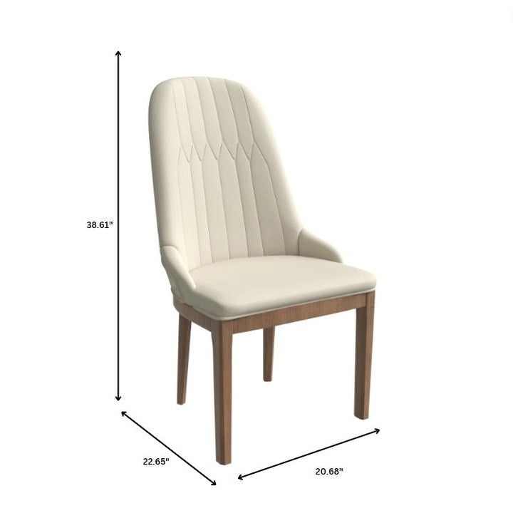 Chaise de salle à manger en cuir avec pieds en bois d'hévéa, dossier élégant avec surpiqûres en losange