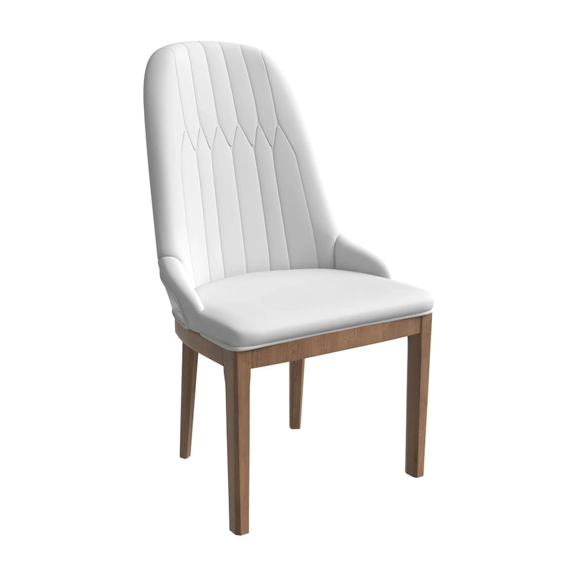 Chaise de salle à manger en cuir avec pieds en bois d'hévéa, dossier élégant avec surpiqûres en losange