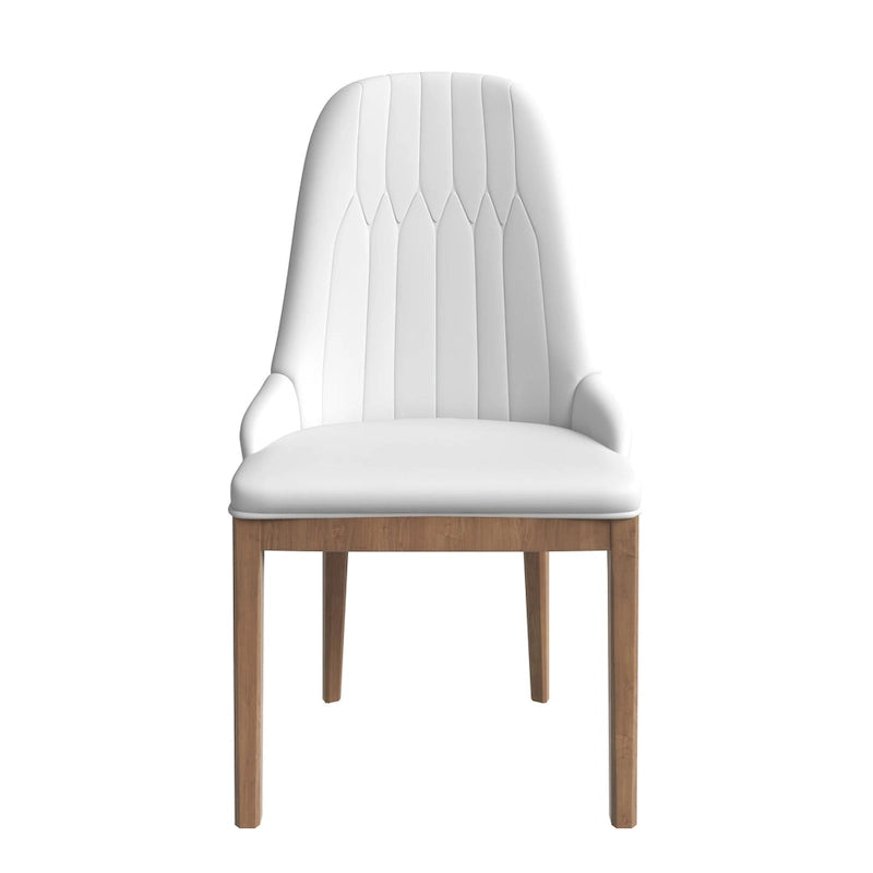 Chaise de salle à manger en cuir avec pieds en bois d'hévéa, dossier élégant avec surpiqûres en losange