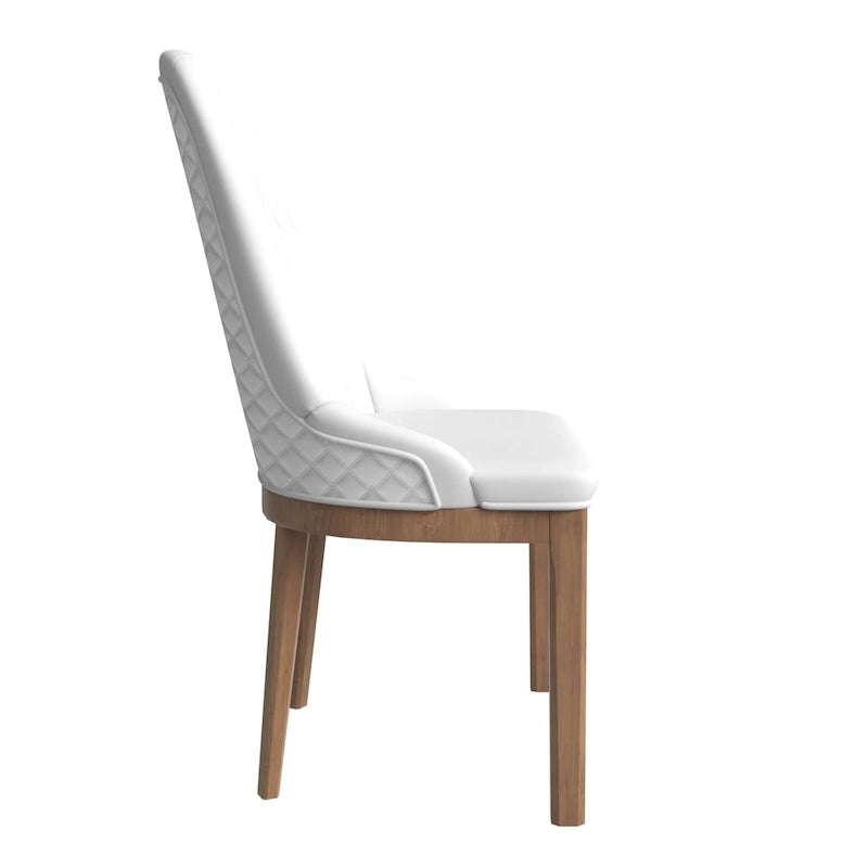 Chaise de salle à manger en cuir avec pieds en bois d'hévéa, dossier élégant avec surpiqûres en losange