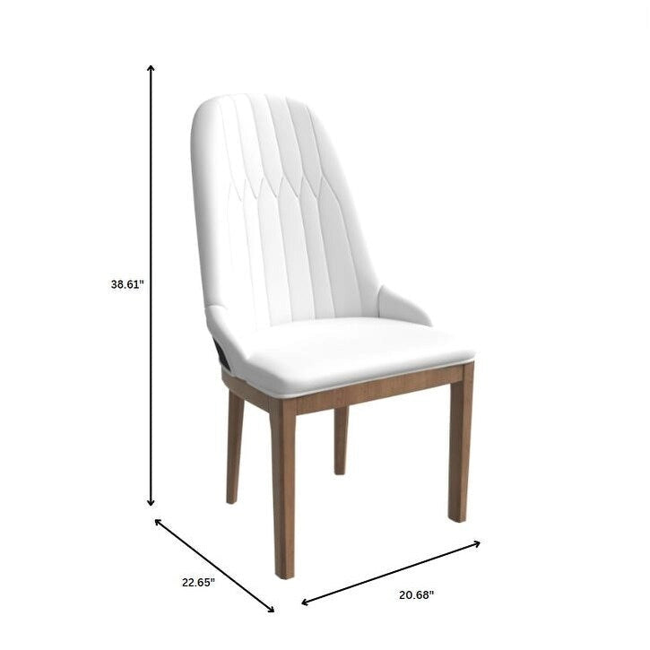 Chaise de salle à manger en cuir avec pieds en bois d'hévéa, dossier élégant avec surpiqûres en losange