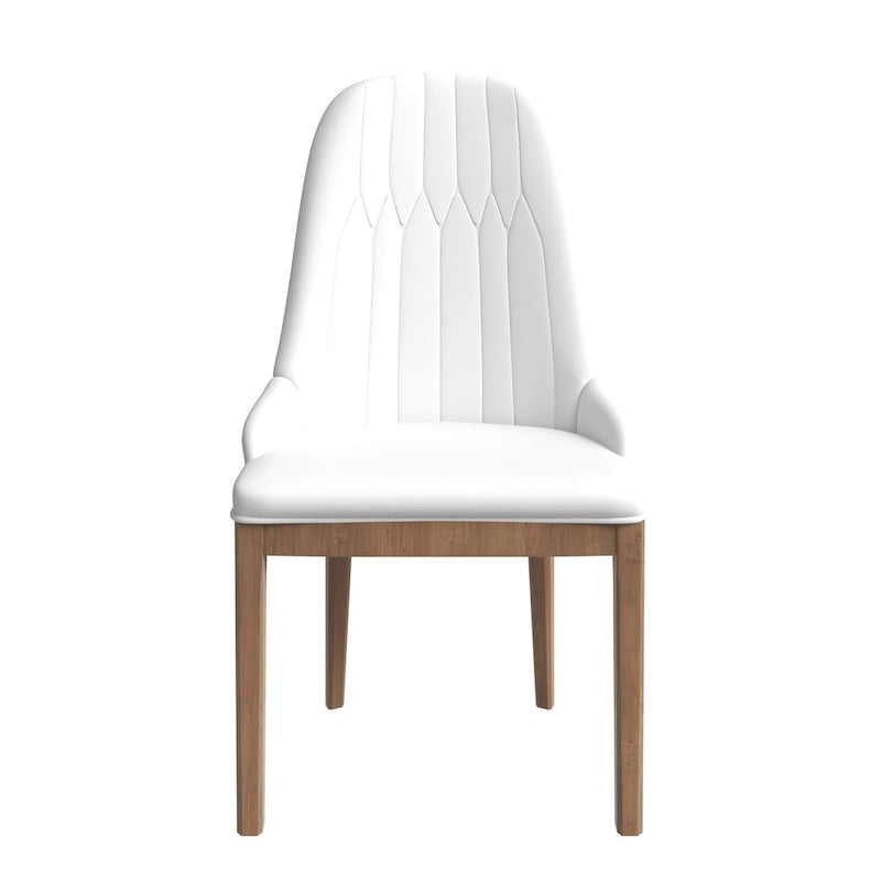 Chaise de salle à manger en cuir avec pieds en bois d'hévéa, dossier élégant avec surpiqûres en losange