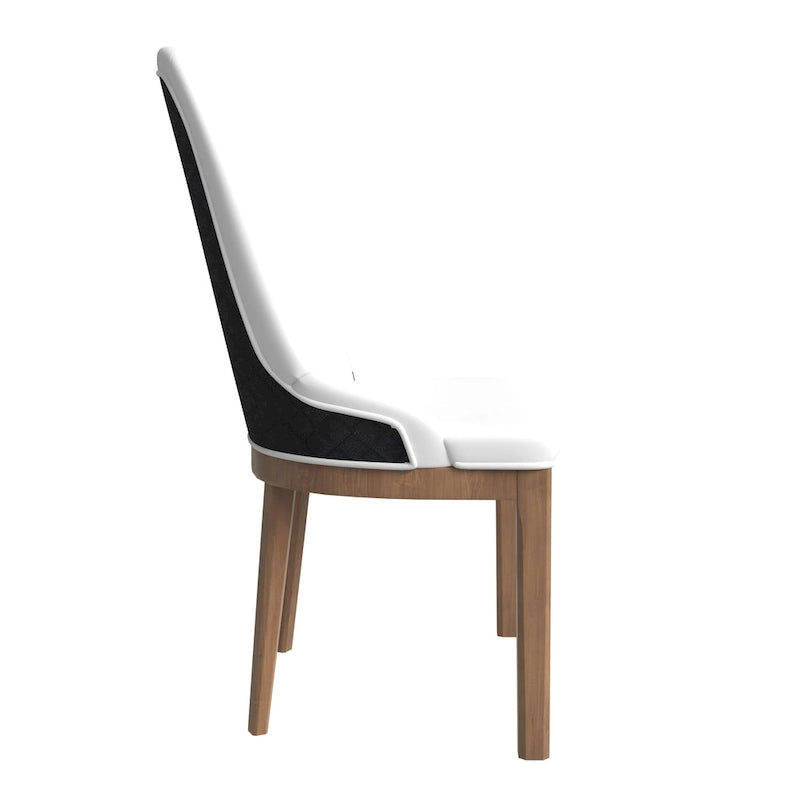 Chaise de salle à manger en cuir avec pieds en bois d'hévéa, dossier élégant avec surpiqûres en losange