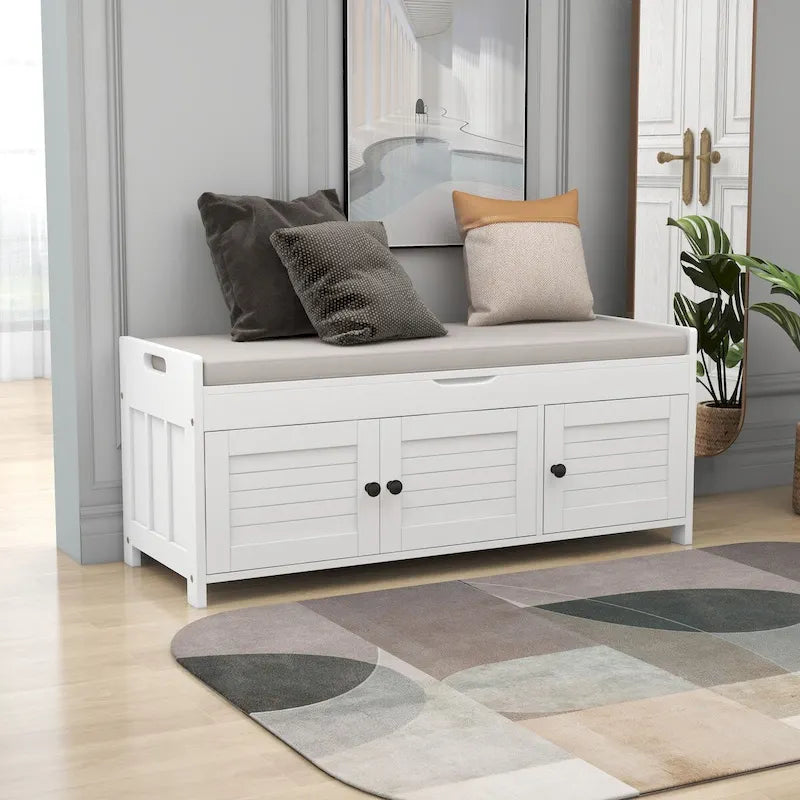 Banc de rangement avec 3 portes Banc à chaussures avec coussin amovible
