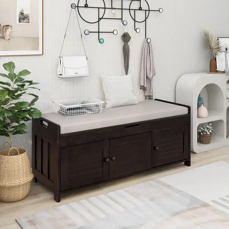 Banc de rangement avec 3 portes Banc à chaussures avec coussin amovible