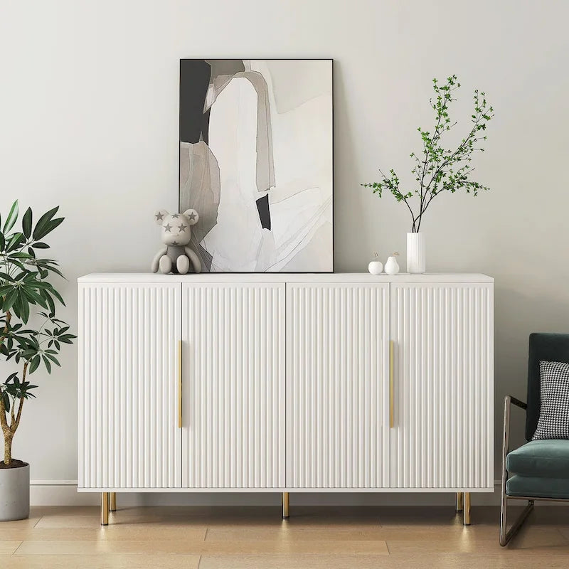 Buffet Cabinet with Storage, Fluted Sideboard Large Buffet with Adjustable Shelves, Credenza, Accent Cabinet Console Table
