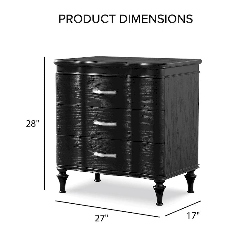 Table de chevet Glam à 3 tiroirs en bois massif